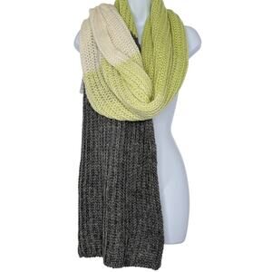 Topshop Chunky Knit Long Scarf Lime Green White and Gray